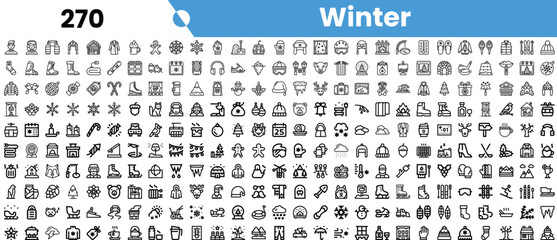 A diverse collection of winter-themed icons featuring snowflakes, gifts, and cozy elements in a minimalist design.