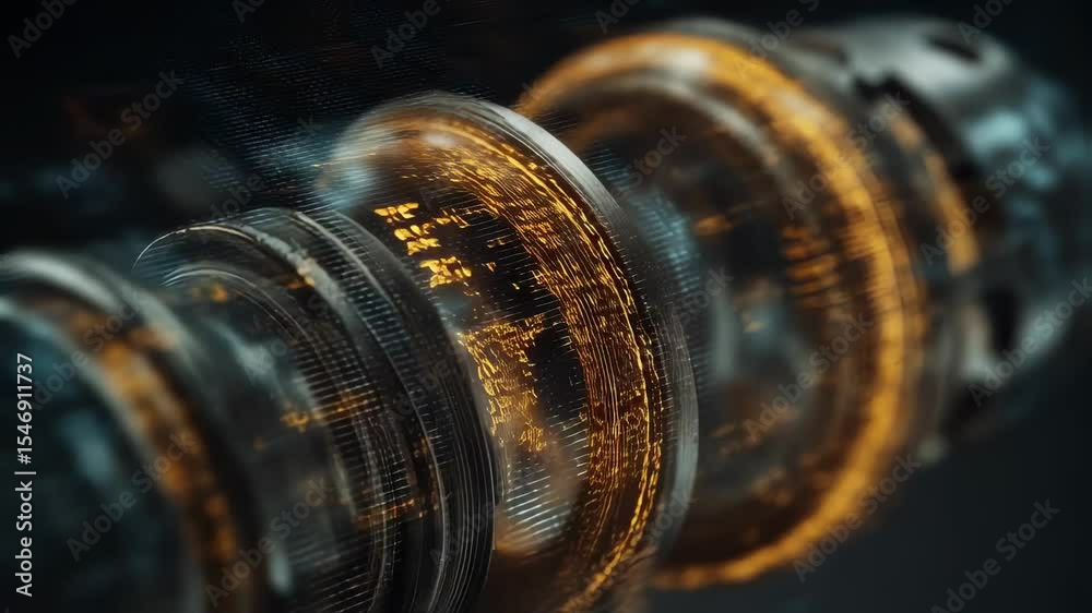 Poster futuristic rotating cylinders are transferring data in cyberspace, creating a mesmerizing display of