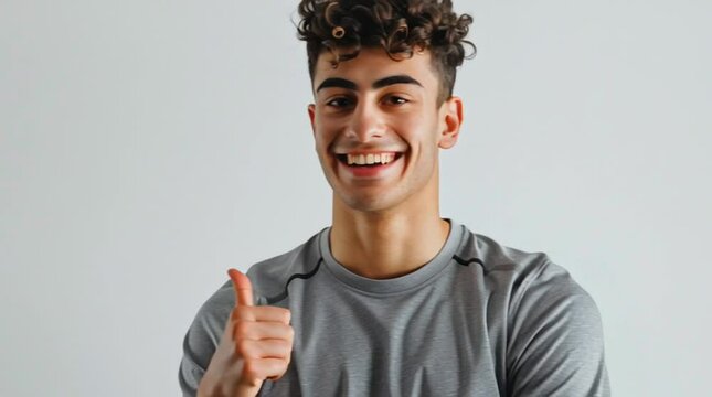 Optimistic Portrait of Confidence: A young individual exudes positivity and assurance, offering a thumbs-up gesture, conveying a sense of endorsement and well-being. 