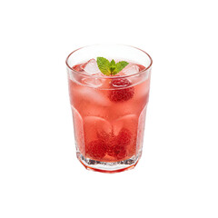 Refreshing pink cocktail garnished with mint and strawberry