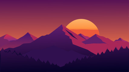 Fototapeta premium Sunset Mountain Landscape Vibrant Hues and Serene Peaks