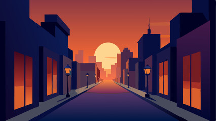 Sunset Cityscape A Vibrant Vector Illustration of Urban Streets at Dusk