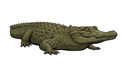Resting Crocodile Illustration with Detailed Scales and Sharp Teeth