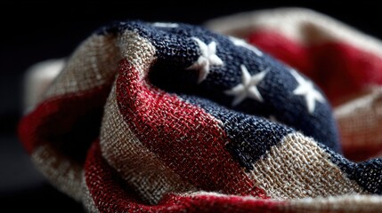 Fototapeta premium Studio Shot of a Perfectly Ironed U.S. Flag on Black Background - High-Resolution American Flag Image for Patriotic and Ceremonial Use