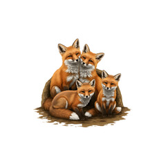 Group of Fox Cubs Cuddling Together in Adorable Woodland Scene