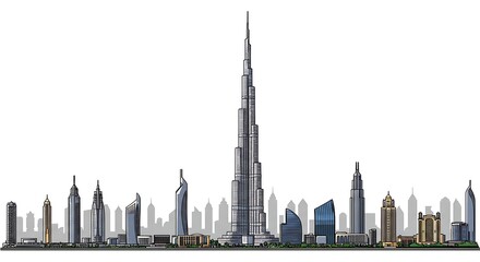 City Skyline Illustration with Tall Buildings and Modern Architecture