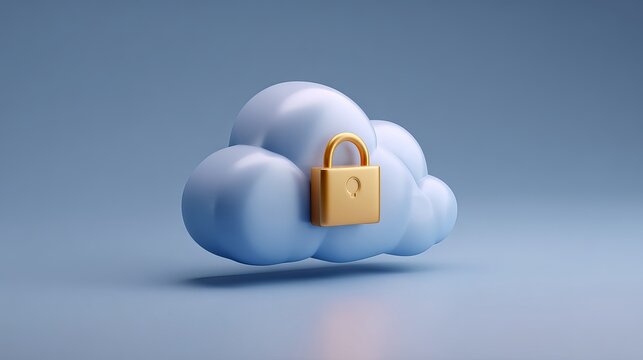 Secure Cloud Storage Digital Concept Modern Design 3D Render Blue Gold Padlock Safety Data Protection Privacy Technology Illustration Secure Server Network Cloud Computing Safe    