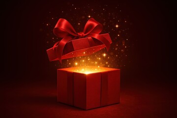 Surprise gift reveal with bright red box opening to display exciting present inside