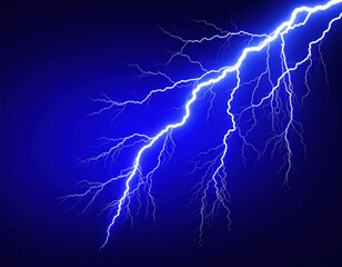Bright blue lightning strikes illuminate dark background, creating dramatic and electrifying atmosphere. This stunning display of nature power captures essence of thunderstorm