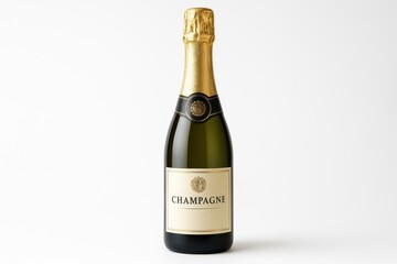 Premium champagne bottle with golden foil and elegant label isolated on clean white background