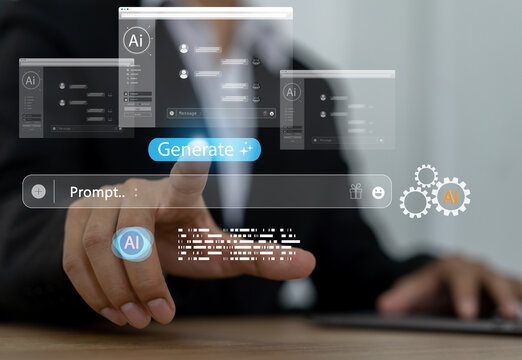 Ai technology concept with artificial intelligence chatbot and generative smart system, robotic, deep learning network, digital assistant, machine learning, algorithm, innovation and data processing