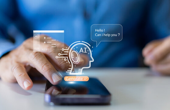 Ai technology concept with artificial intelligence chatbot and generative smart system, robotic, deep learning network, digital assistant, machine learning, algorithm, innovation and data processing