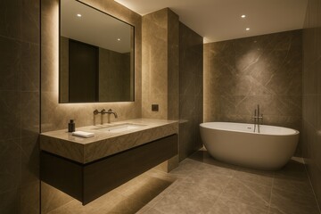 Luxurious black marble bathroom featuring contemporary fixtures and sophisticated minimalist design
