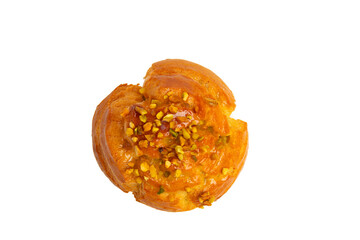 Caramel pistachio puff – PNG, top view, isolated on transparent background