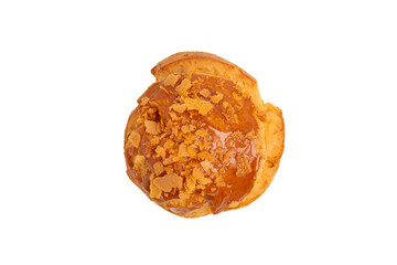 Caramel cream puff – PNG, top view, isolated on transparent background