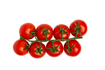 Cherry tomatoes on vine – PNG, top view, isolated on transparent background