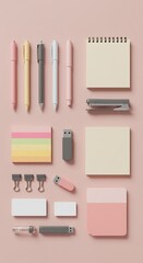 Pastel stationary arrangement on pink background