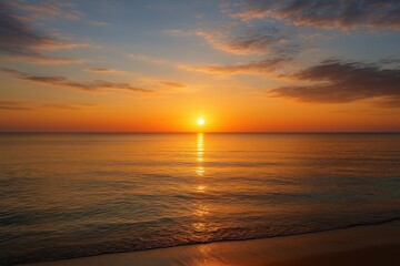 Obraz premium Tranquil ocean sunset with golden light reflecting on calm water surface