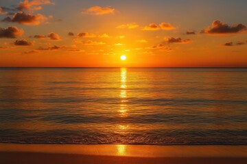 Fototapeta premium Tranquil ocean sunset with golden light reflecting on calm water surface