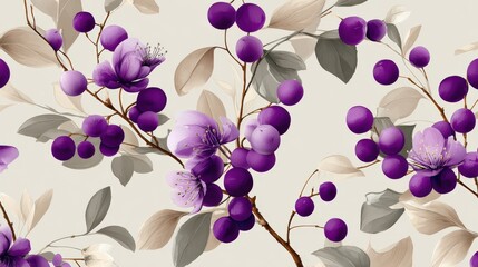 Vibrant Acai Berry Inspired Seamless Vector Wallpaper Design