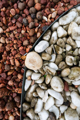 Obraz premium Frame full of decorative brown and white stones. Texture. Background.