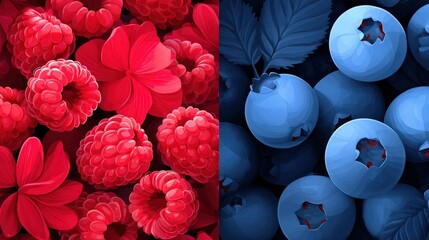 Vibrant Blueberry and Raspberry Seamless Pattern Design Vector Art