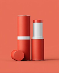 Vibrant Coral Lip Balm Tube Mockup in Pastel Background
