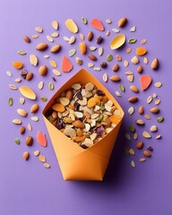 Vibrant Dried Fruit Pouch Mockup on Pastel Purple Background
