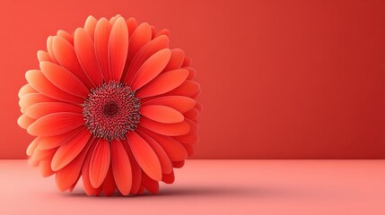 Vibrant Gerbera Daisy Isolated on Bold Red Background Minimalist