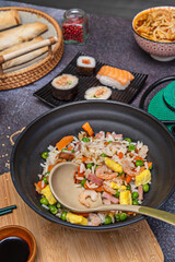 The foundation of a good three-delight rice is cooked and chilled rice, preferably from the day before