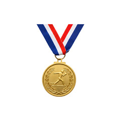 Gold medal with ribbon, symbolizing first place or competition victory