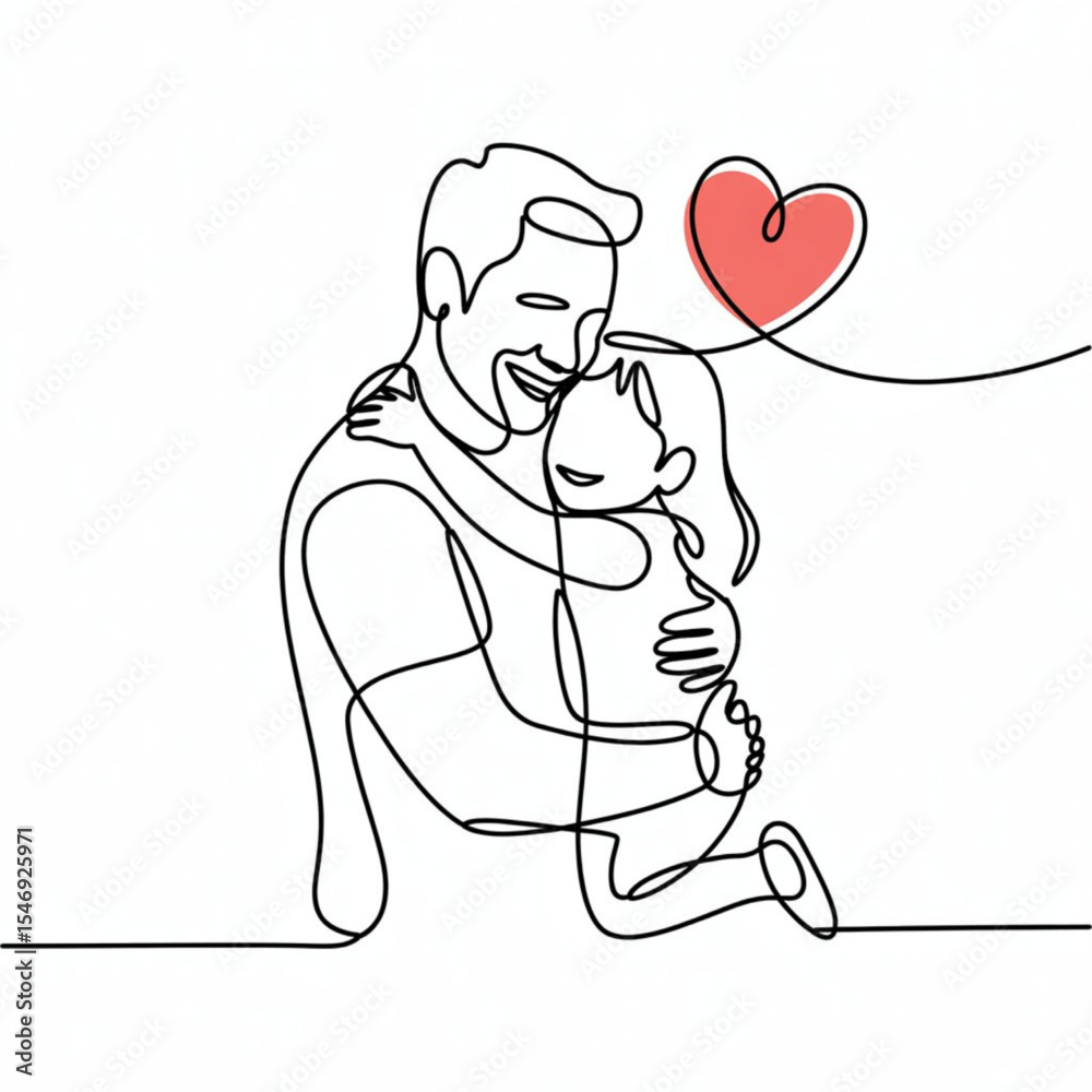 Fototapete happy parent's day single continuous line drawing line art vector. minimal father and daughter print
