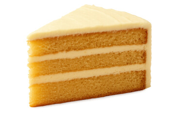 Fototapeta premium Vanilla layer cake with cream cheese frosting, sliced and standing on transparent background, ideal for culinary imagery