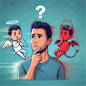 
little devil and little angel competing to convince a person 64