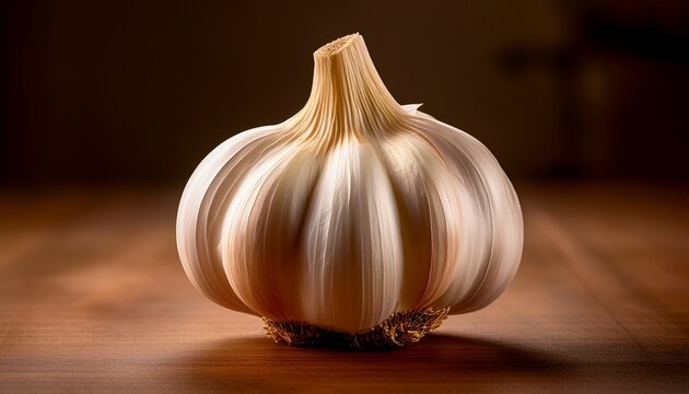 single bulb of garlic detailed closeup photograph