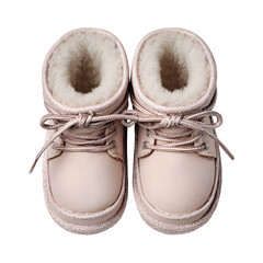 Adorable Baby Booties Pink Leather, Warm Fur, LaceUp Style