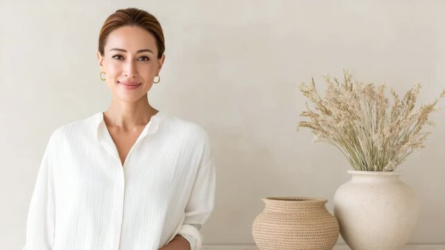 serene portrait of feng shui expert positioned on left side of frame