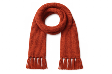 Soft orange knitted scarf hanging loosely, providing cozy warmth against chilly winter temperatures