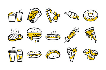 Delectable Delights Collection: An assortment of appetizing illustrated dishes, each exuding vibrant appeal for any menu or culinary-themed projects.