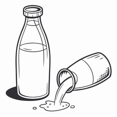 Doodle Style Milk Bottles - Spilled Milk Vector, Fresh Milk and Spillage Graphic, Farm Fresh Milk Bottle Set Sketch