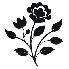 Elegant Black and White Floral Illustration Rose Design Element
