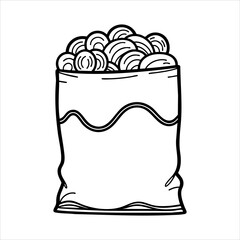 A bag overflowing with circular objects possibly cookies or chips