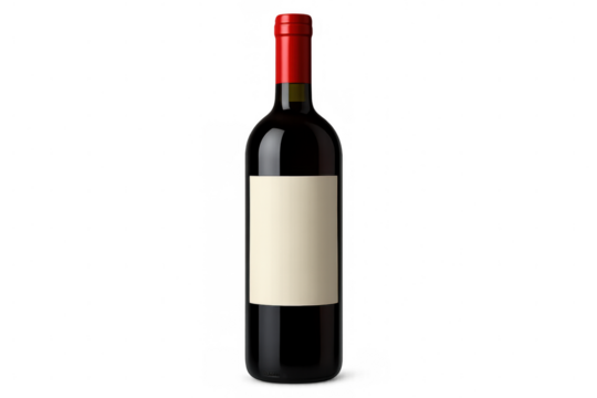 Wine bottle with blank label standing on a transparent background, perfect for showcasing your custom wine label designs