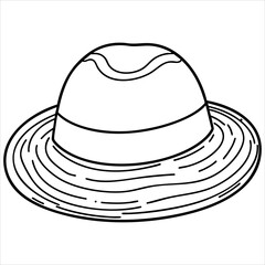 Line drawing of a fedorastyle hat with a wide brim displaying distinct curves and patterns