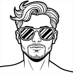 Man with stylish hair and sunglasses detailed line art