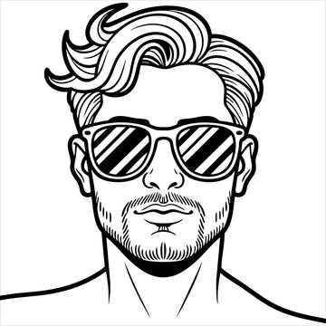 Man with stylish hair and sunglasses detailed line art