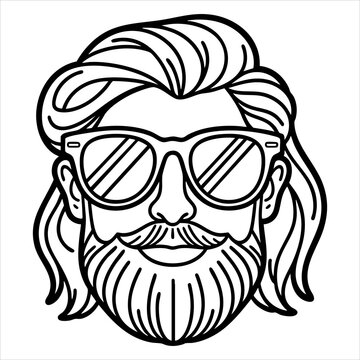 Mans outlined face with mullet mustache beard and sunglasses