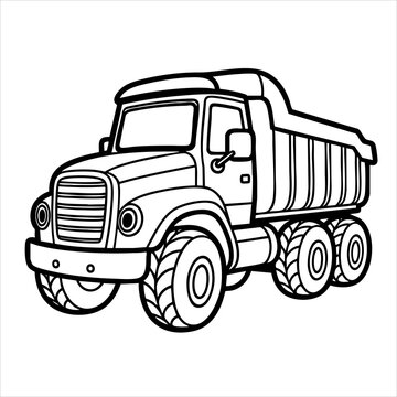 Outlined drawing of a dump truck with six tires flat top and front grille
