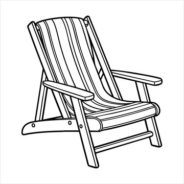 Striped beach chair drawing with folding frame and armrests