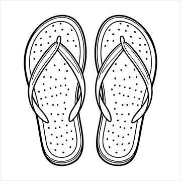 Two flipflops side by side detailed in black lines display dotted patterns on the sole and simple straps